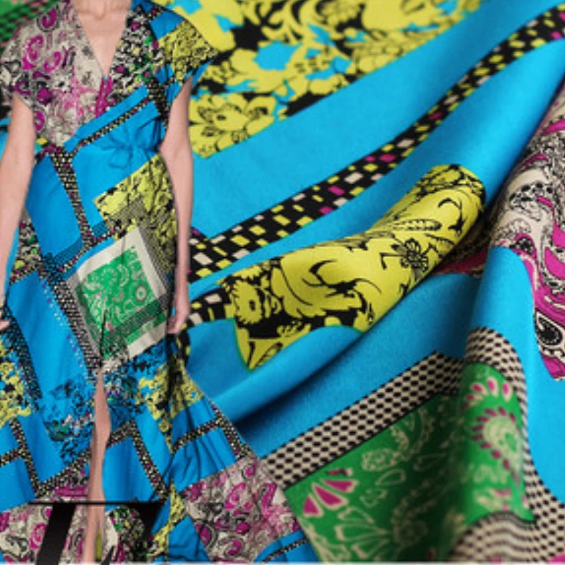 

Silk Crepe De Chine Opaque Spring Summer Fabric Fashion Top Western-style Checkered Print for Dress Mulberry Sewing by the Yard