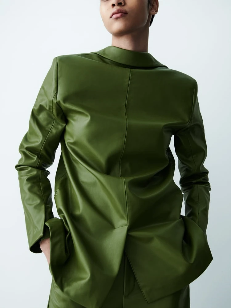 KEYANKETIAN  2022 spring and autumn new women's imitation leather jacket retro green single-breasted PU leather suit