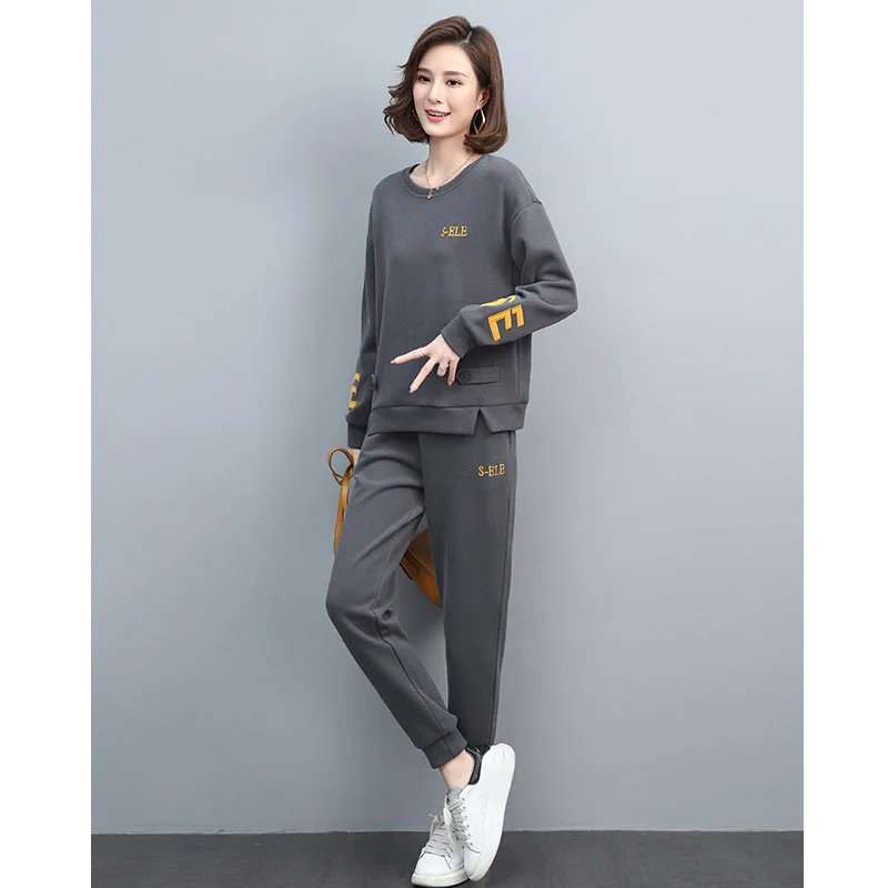 Women Sweatshirts Pants Suit Sportswear Set Spring Autumn Sweatpants Age-reducing New Loose Fashion Sportswear Leisure Two-piece