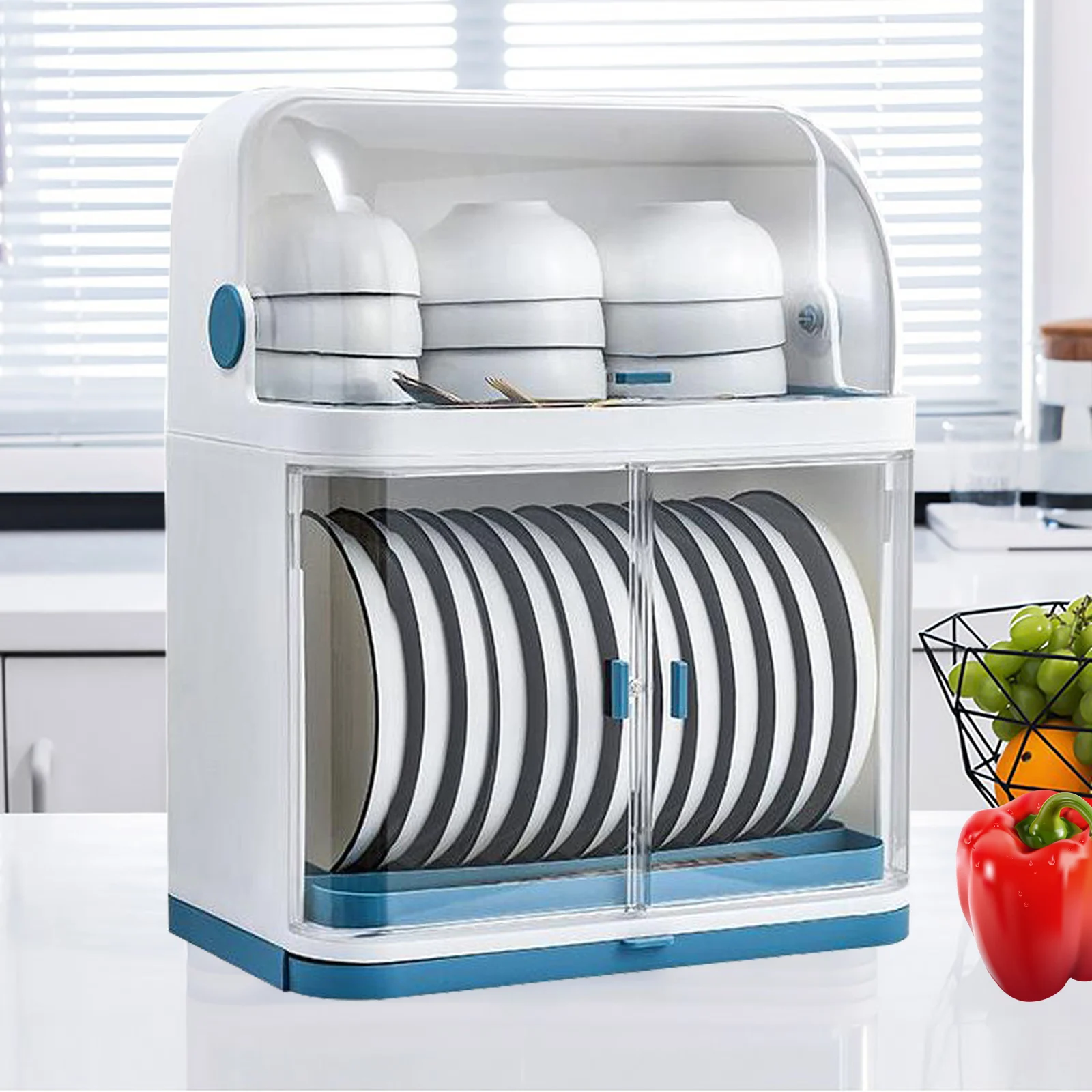 

2-Tier Dish Drying Rack Drain Board With Lid Cover Kitchen Plate Cup Dish Drying Rack Kitchen Accessories