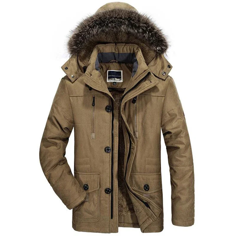 

Повседневная флисовая зимняя куртка с капюшоном из искусственного меха, Мужская тёплая парка с хлопковой подкладкой, длинная Мужская куртка, ветровка