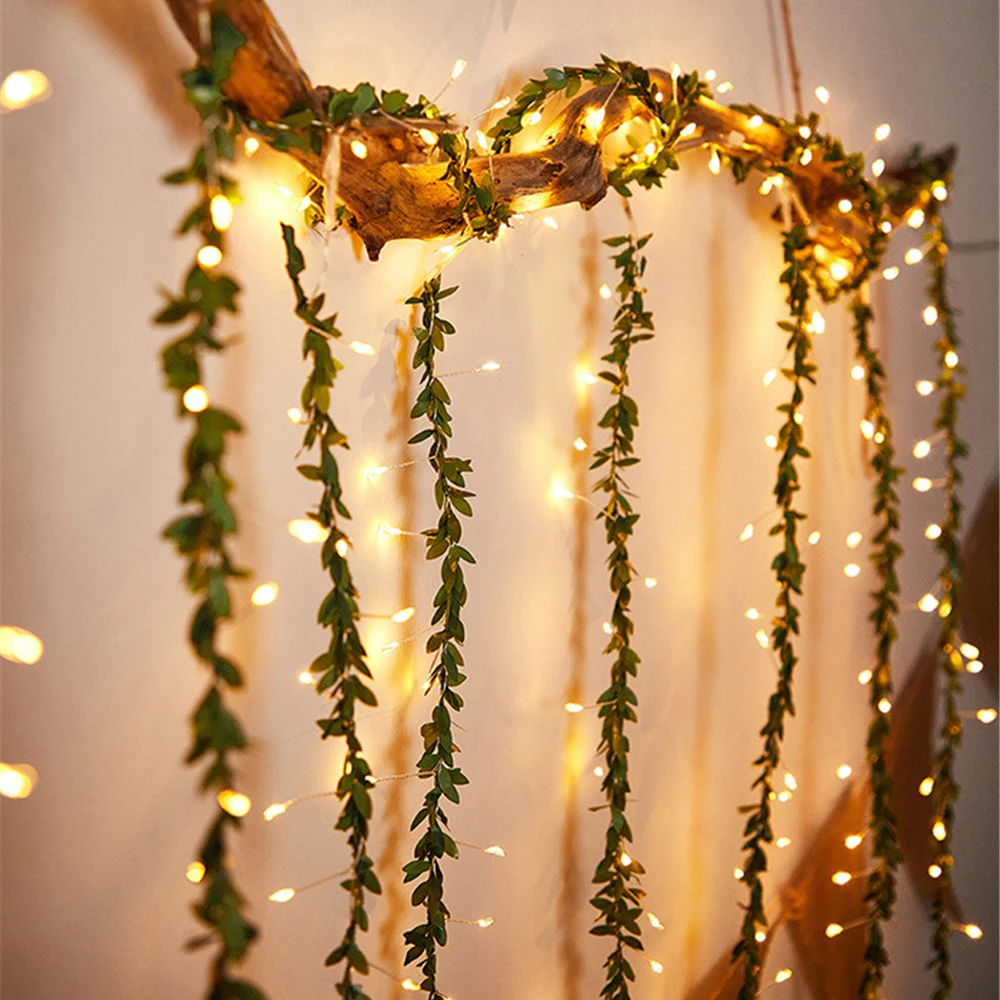 

3X1M USB Powered Green Leaf Vine Fairy Light LED Curtain Icicle String Light Christmas Garland Lights for Garden Window Holiday