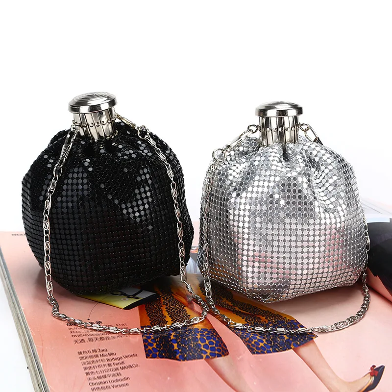 

Shiny Sequin Party Bag Wine Bottle Crossbody Bag Women's Portable Rhinestone Coin Key Small Hand Bag Mini Round Shoulder Bag