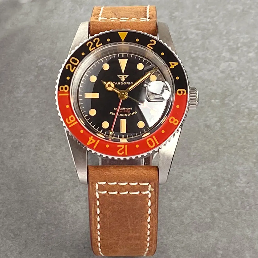 Tandorio 38 мм NH34A 20ATM Водонепроницаемые NH34 GMT Часы для дайвинга с автоматическим