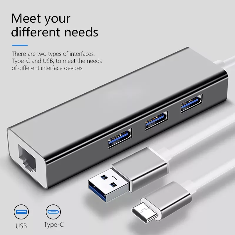 

4 in 1 Gigabit Ethernet USB C Hub Mini Size USB Type C 3.0 to RJ45 PD USB 3.0 OTG Adapter USB C Dock for MacBook Air Pro PC HUB
