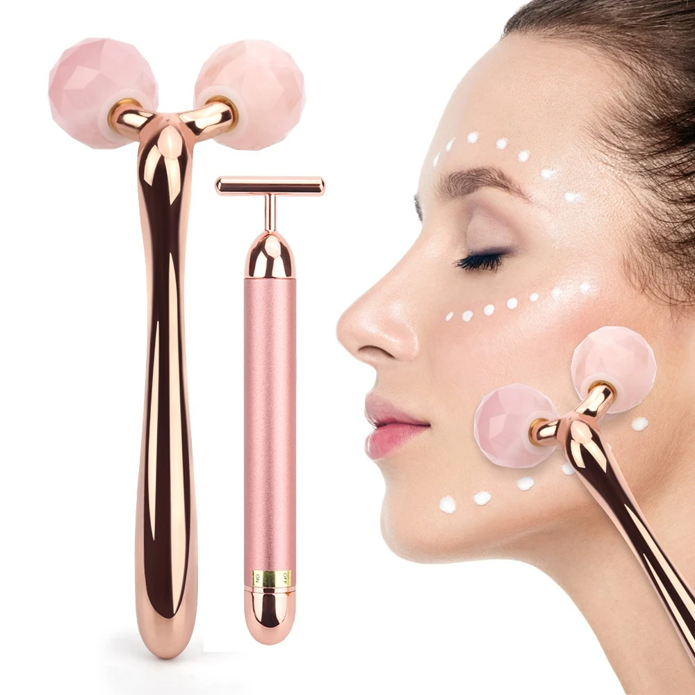 

3D Jade Roller Facial Massage Guash Face Lift Massager 24k Gold Face Lift Bara Board Natural Rose Quartz Beauty Skin Tools