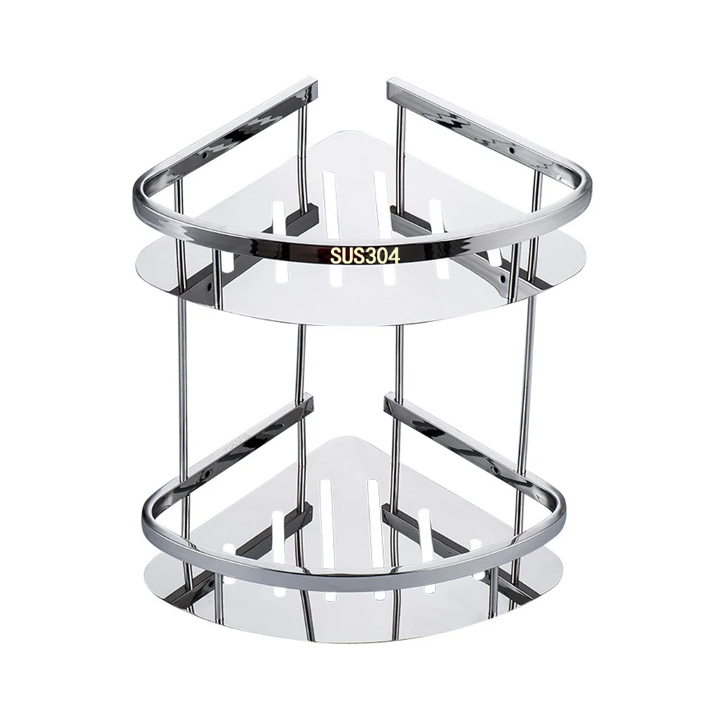 

Stainless Steel Double Layer Basket Storage Rack Bathroom Storage Corner Rack