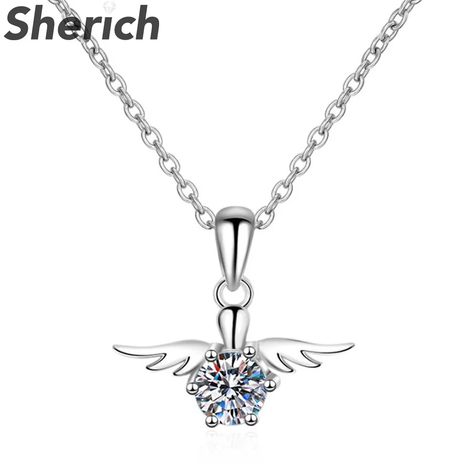 

Sherich 0.5 ct Moissanite S925 Sterling Silver Angel Wings Unique Pendant Necklace Women's Jewelry серебро 925 настоящее 100%