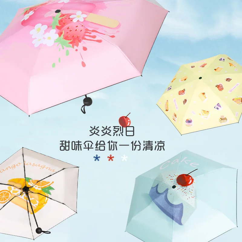 

Портативный мини-зонт с черным покрытием, зонт от солнца в виде фруктов, Женский мини-зонт с карманом в виде солнечного и дождливого цветов