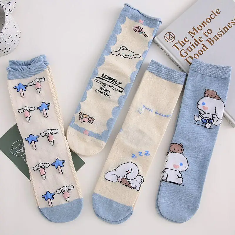 

Милые носки Sanrios, милые носки из хлопка с изображением персонажей из мультфильма «Коричный ролл», «кирбис», «сердечки», аксессуары, игрушки ...