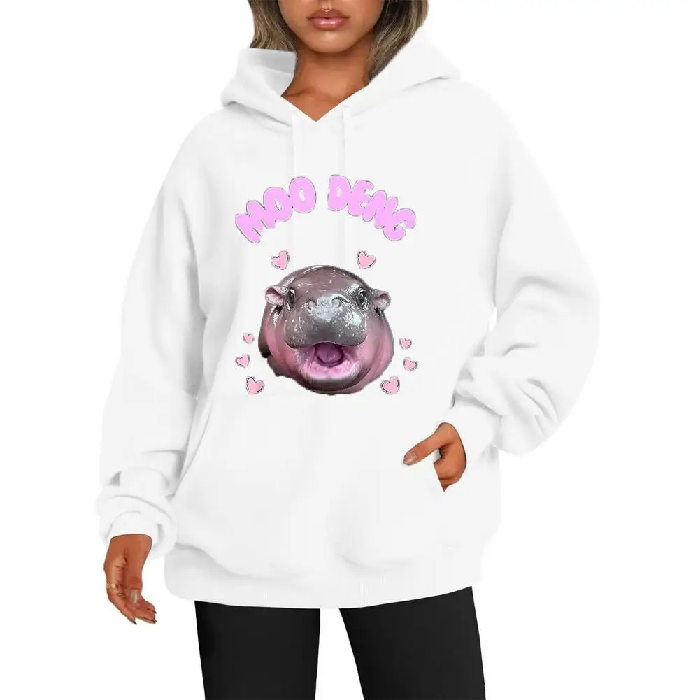 Толстовка Moo Deng свитер в стиле аниме толстовки для пар милая футболка с героями