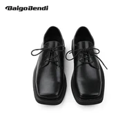 european size mature men black leather fashion square toe simple office shoes businessman oxfords