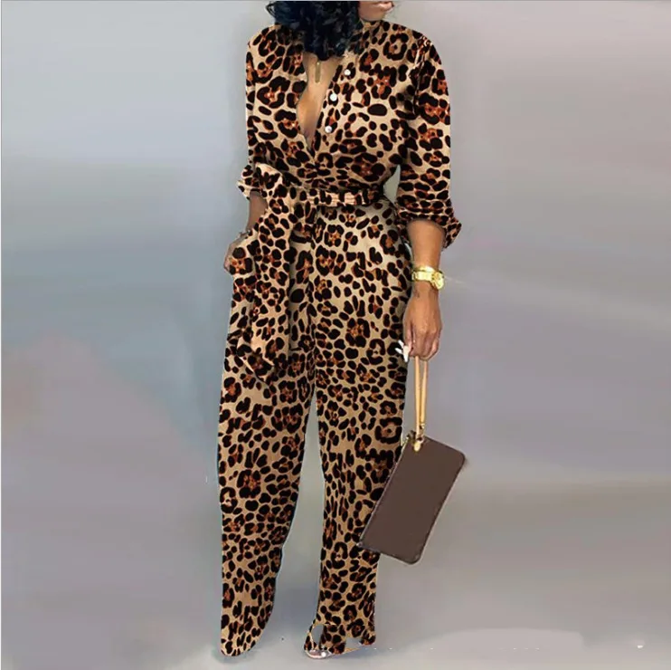 2023 Sexy Printed Leopard Print Long Sleeve Jumpsuit