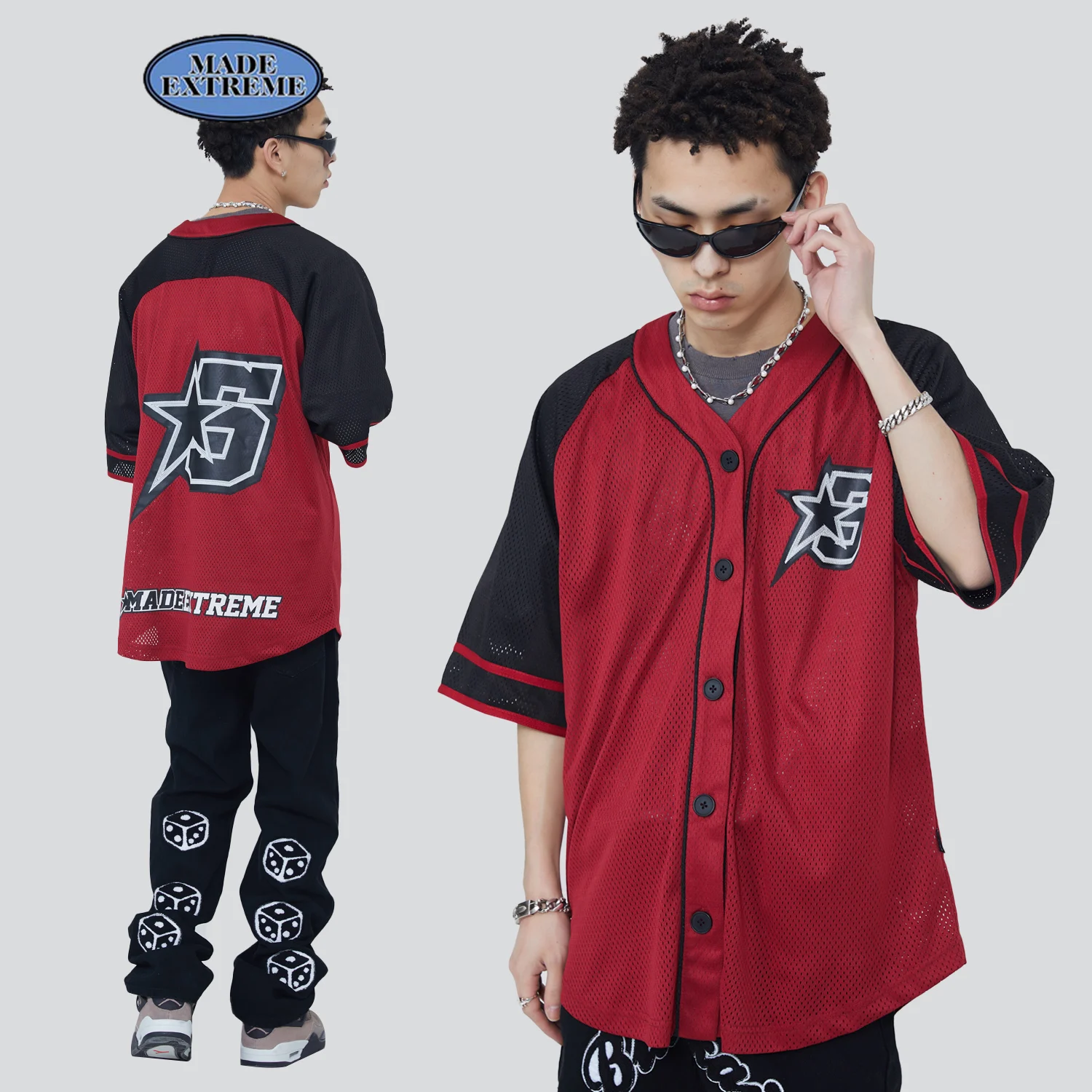 

Arbitmatch short sleeve cardigan T-shirt colour block retro t shirt HIP HOP oversized t shirt summer Tops Tees