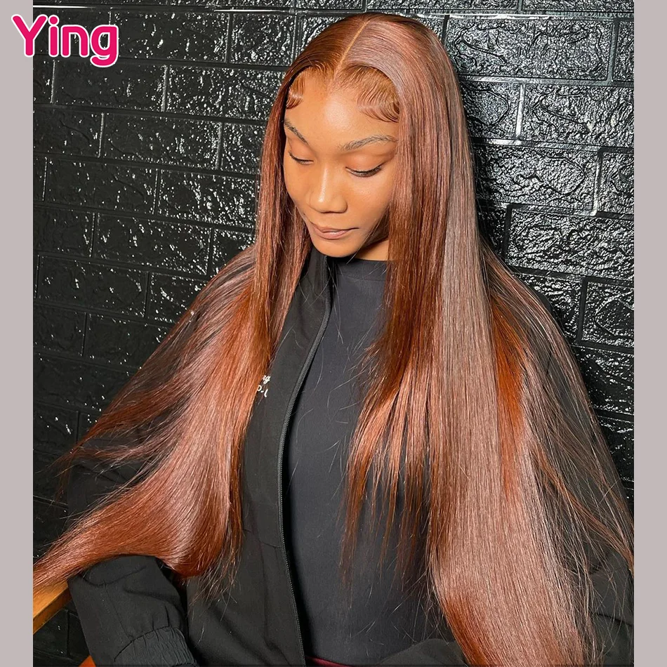 Ying Hair 200% Bone Straight Copper Brown 13x4 Lace Front Wig Human Hair 13x6 Lace Front Wig PrePlucked 5x5 Transparent Lace Wig