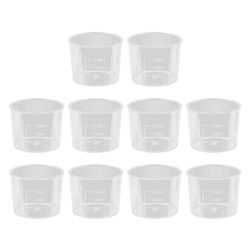 

10 Pack 15ml Graduated Clear Plastic Measuring Cups Practical Experimental Tools for Mixing Paint Pigments Epoxy Resins QXNF