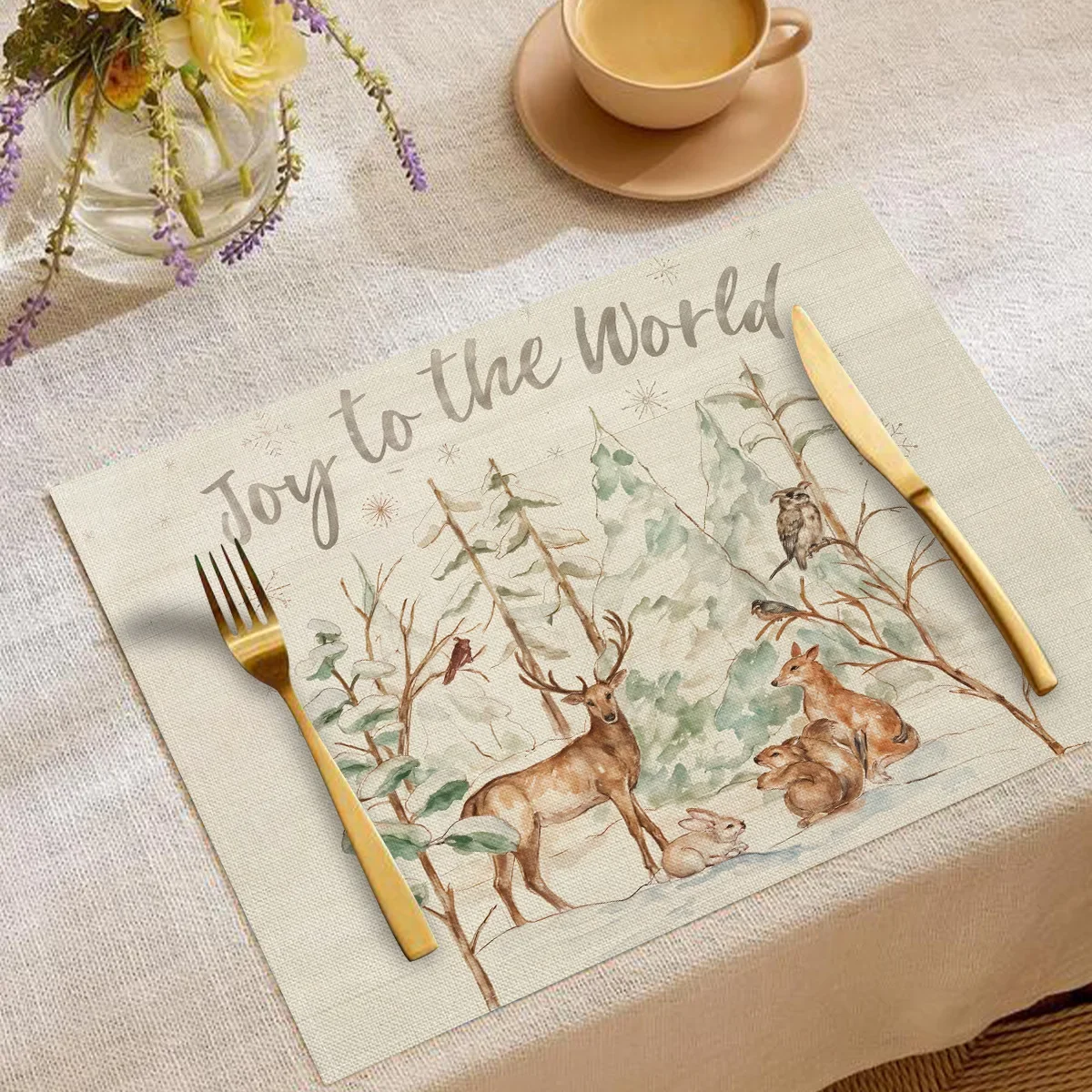 Christmas Tree Woven Placemats-100% Polyester Rectangular Machine Washable Water Resistant Durable Kitchen &amp Dining Table Mats