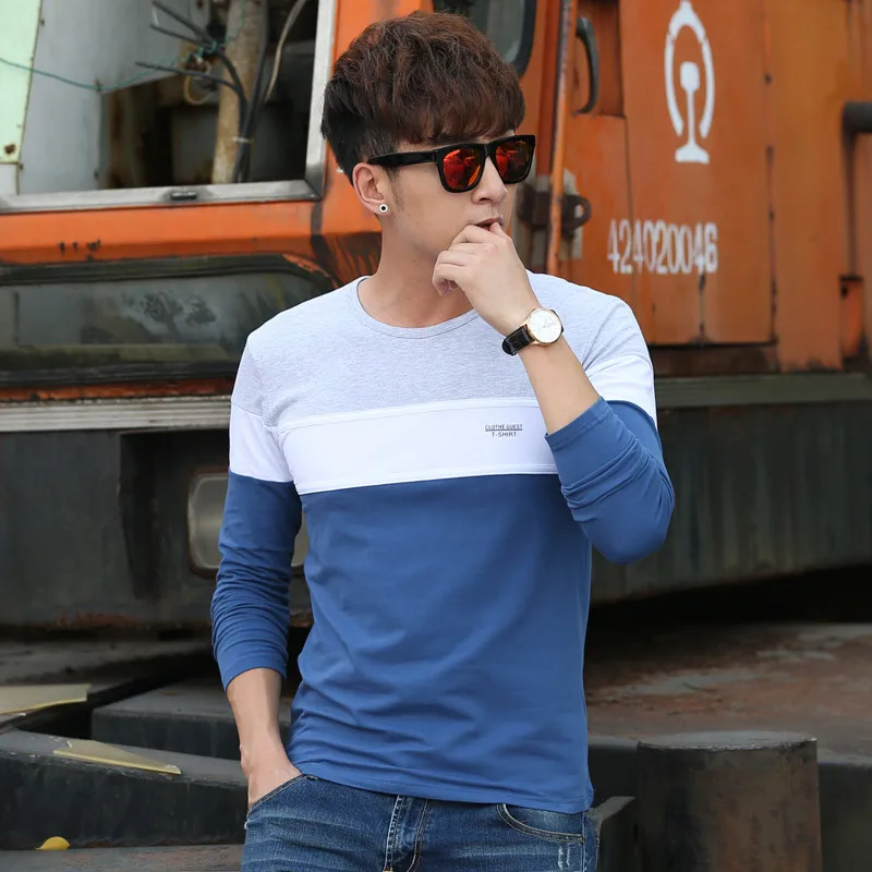 

Мужская хлопковая футболка с длинным рукавом, с круглым вырезом