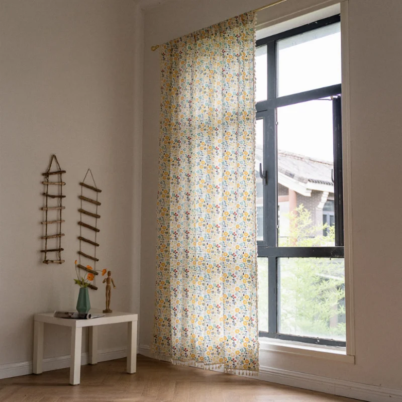 

2023 New Arrival Auntumn Pastoral Style Living Room Curtain Fashion Trend Half Shading Household Modern Linen Curtain