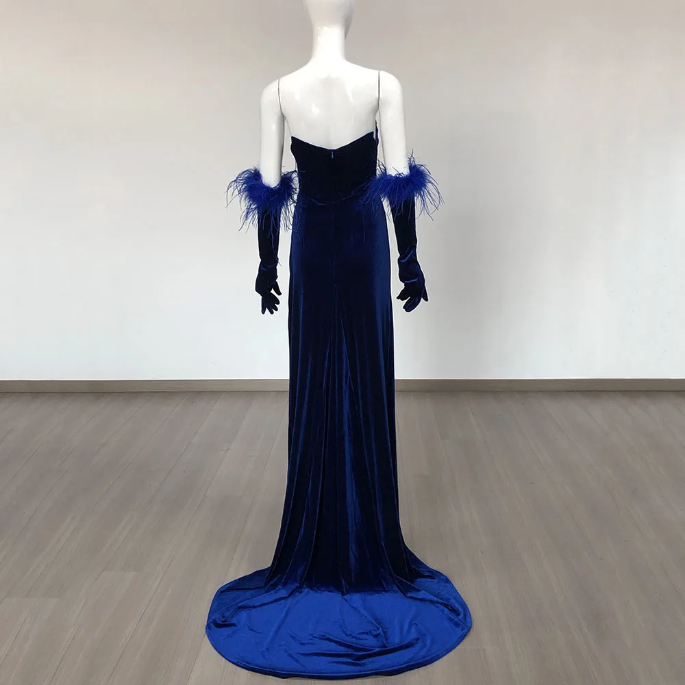 2024 элегантное бархатное женское длинное платье без бретелек сексуальное