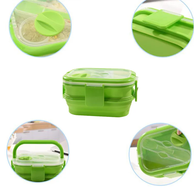 

2 Layers Colorful Silicone Lunch Box With Handle Silicone Bento Lunch Box Portable Silicone Lunch Box