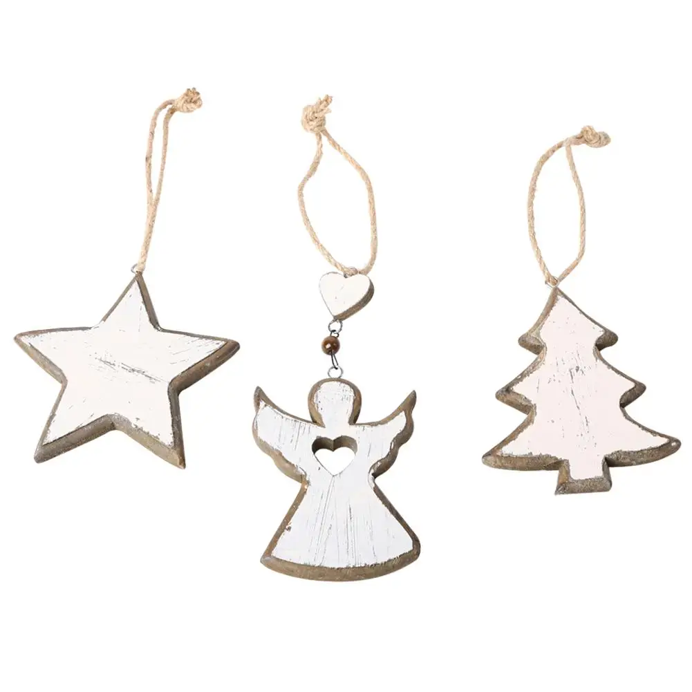 

3pcs Christmas Tree Angel Star Hanging Ornaments Wooden Craft Christmas Supplies Personality Pine Home Furnishing Decoration