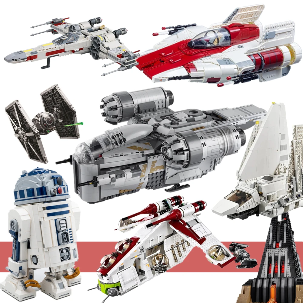

Новый робот R2d2 из Звездных войн, бритва, бритва, солдат А-крыло, мандалор, строительные блоки, кирпичи, детская Рождественская игрушка 75308 75292 ...
