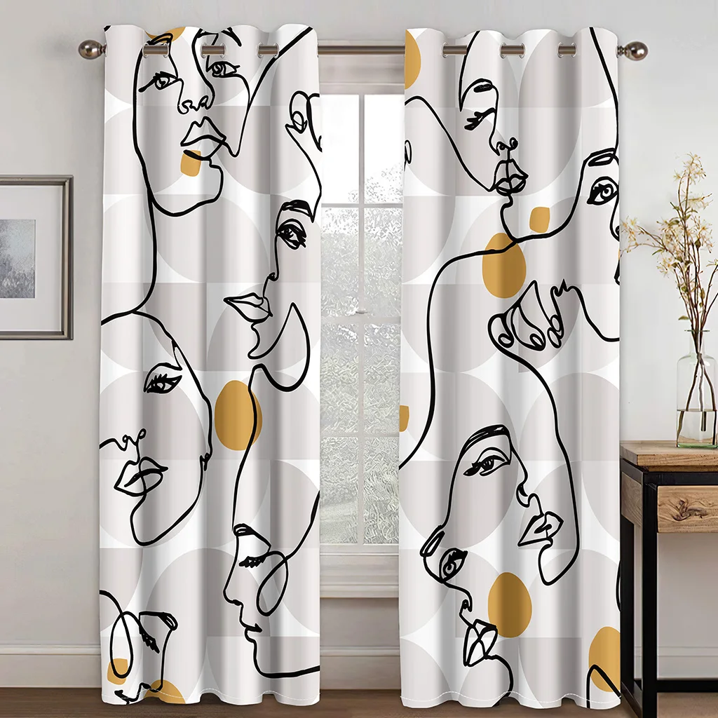 

Abstract Art Simple Face Lines Elegant Modern Free Shipping 2 Pieces Thin Shading Winodw Curtain for Living Room Bedroom Decor