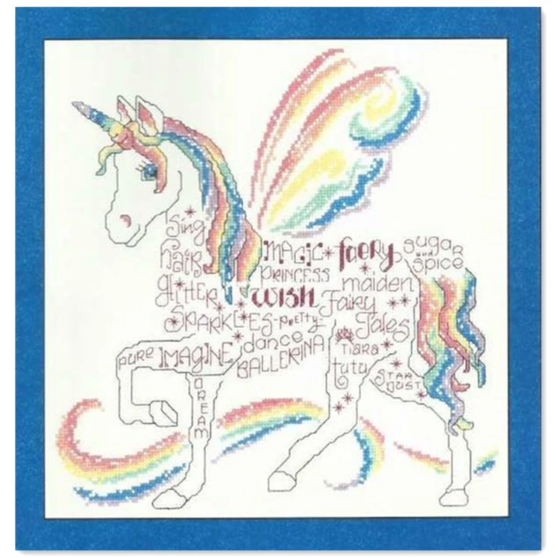 

Rainbow letter unicorn cross stitch package 18ct 14ct 11ct cloth cotton silk thread embroidery DIY handmade needlework