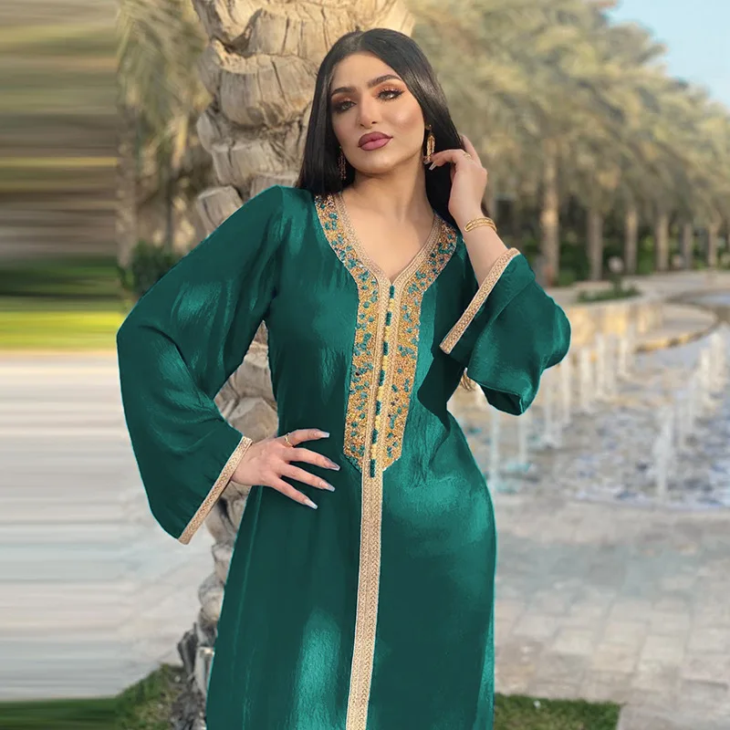 Robe Femme Musulmane Middle East Women's Dress Diamonds Abaya Dubai Muslim Robes Eid Al-Fitr Indian Dress Muslim Dress