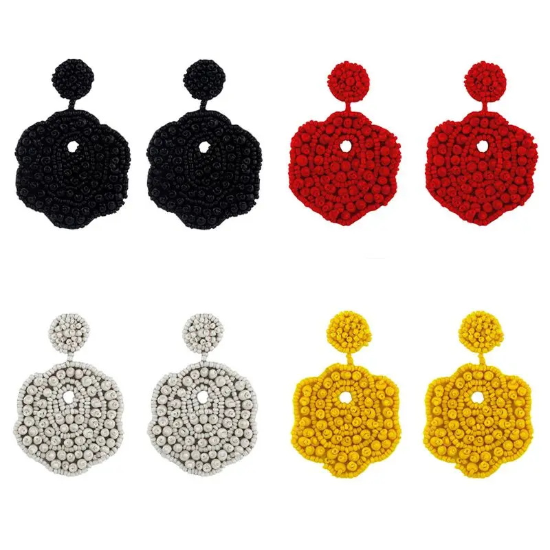 

Bohemian Ethnic Flower Shaped Earrings for Women Fashion Long Handmade Rice Bead Stud Earrings Female Party Jewelry