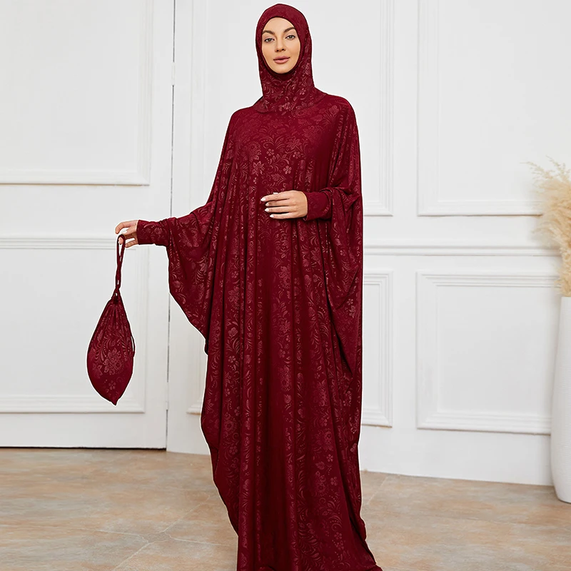 Hijab Islam Prayer Dress Jilbab Muslim Woman 1 Piece For 2022 Jacquard Hooded Abaya Salat Prayer Gown Burka Eid Ramadan Clothes