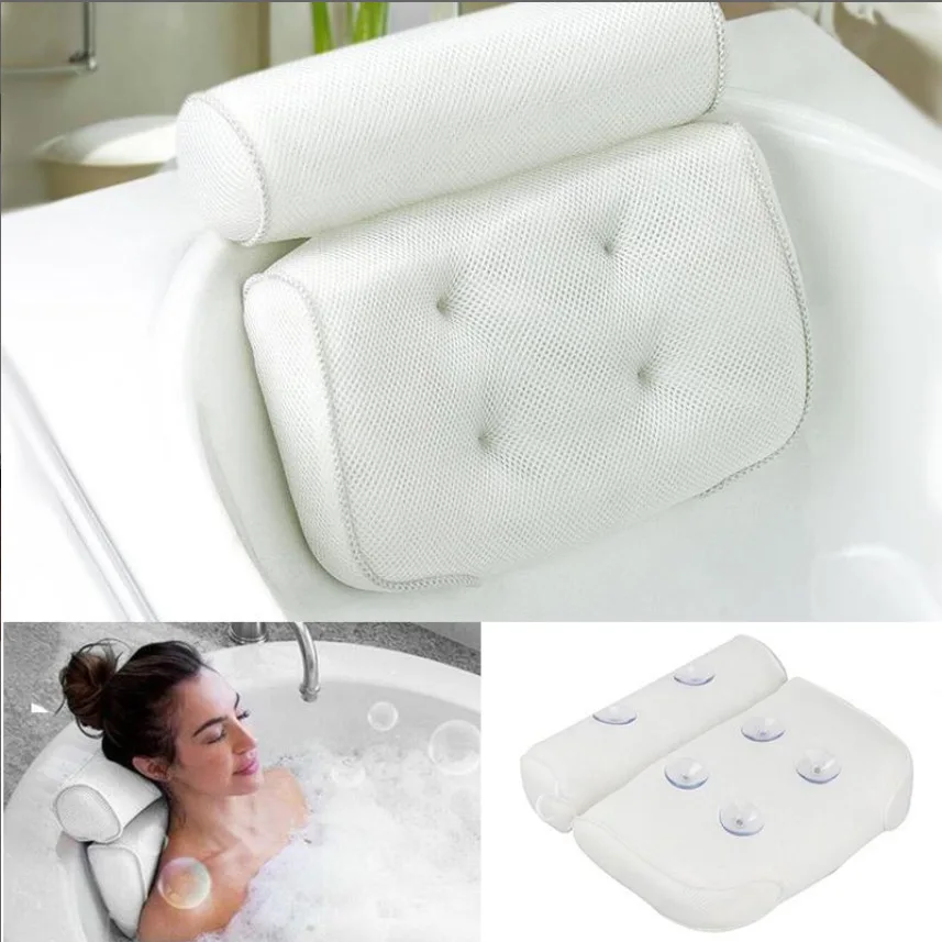 

3D Mesh Spa Non-Slip Cushioned Bath Tub Spa Pillow Bathtub Head Rest Pillow with Suction Cups for Neck and Back Bathroom Supply