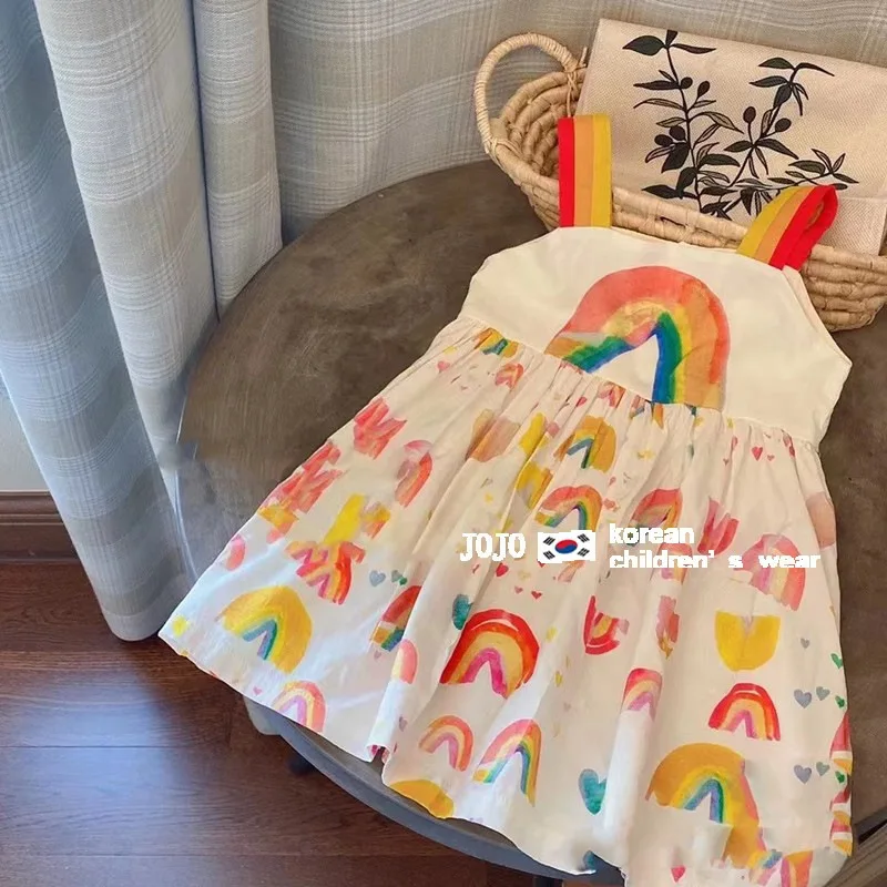 

Korea Kids Dresses for Girls Cute Summer Rainbow Slip Dress Toddler Girl Kawaii Princess Dress Baby Girls Party Dress cotton