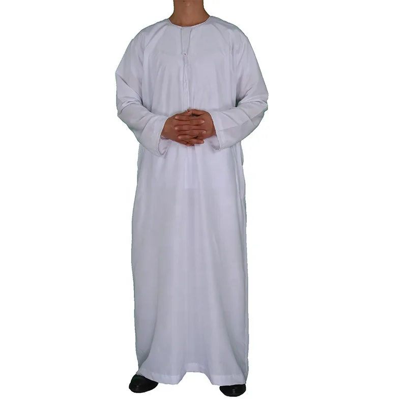 Muslim Fashion Men's Robe Middle East Omani Robe Polyester Round Neck Arabian Robe Qamis Homme Pakistan Jubba Thobe Arab Abaya