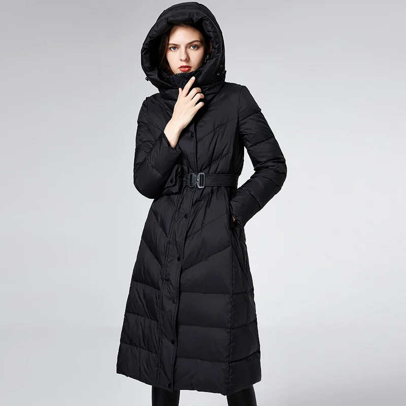 Down Jacket Women Long Temperament Commuter Hooded Thick White Disposable Coat