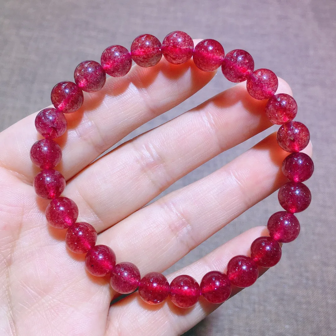 

Браслет из натурального золота с клубничным кварцем, ювелирное изделие для женщин и мужчин, красивый подарок на любовь, бусины из кристалло...