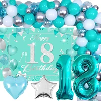 teal balloon garland kit with happy 18th birthday background number 18 foil balloons girls 18th birthday party decoration