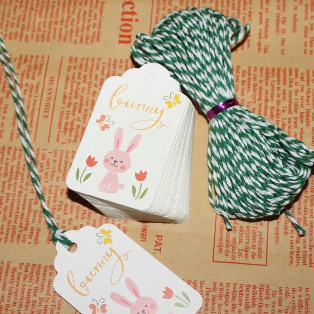 

Пасхальный кролик из крафтовой бумаги с веревкой, милый ярлык «сделай сам», подвесные украшения для багажа, Мультяшные украшения ручной раб...
