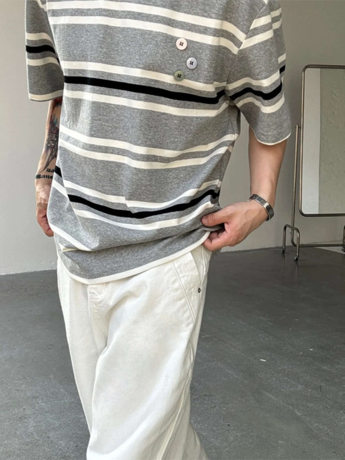 Японская Модная ретро полосатая мужская летняя Тяжелая футболка Cleanfit American 320 г с