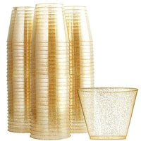 25pcs disposable golden powder plastic cup birthday decoration juice cup dessert cup christmas tableware mousse cup