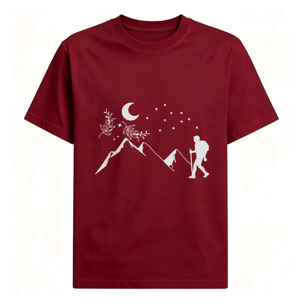 Фото Футболка Mountain Moon Star Hiker с минималистичным графическим рисунком для мужчин, футболки с изображением природы и пейзажей, повседневные хлопковые топы для активного отдыха и путешествий №5