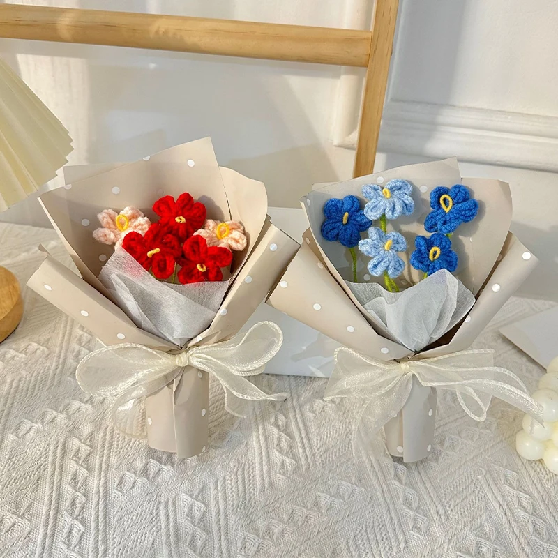 

Crocheted Flowers Mini Bouquet Birthday Gift Valentine's Day Artificial Handmade DIY Photography Props Gift