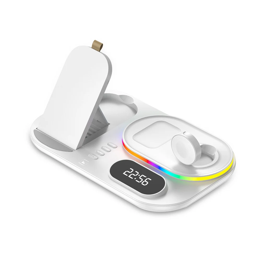 

Wireless Phone Charger Non-slip Watch Headset Quick Charging Dock Station RGB Colorful Light Stand Hotel White