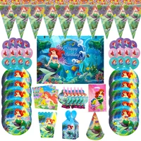 disney mermaid party girls favor childrens birthday party tablecloth paper cup pull flag banner princess balloon home decor