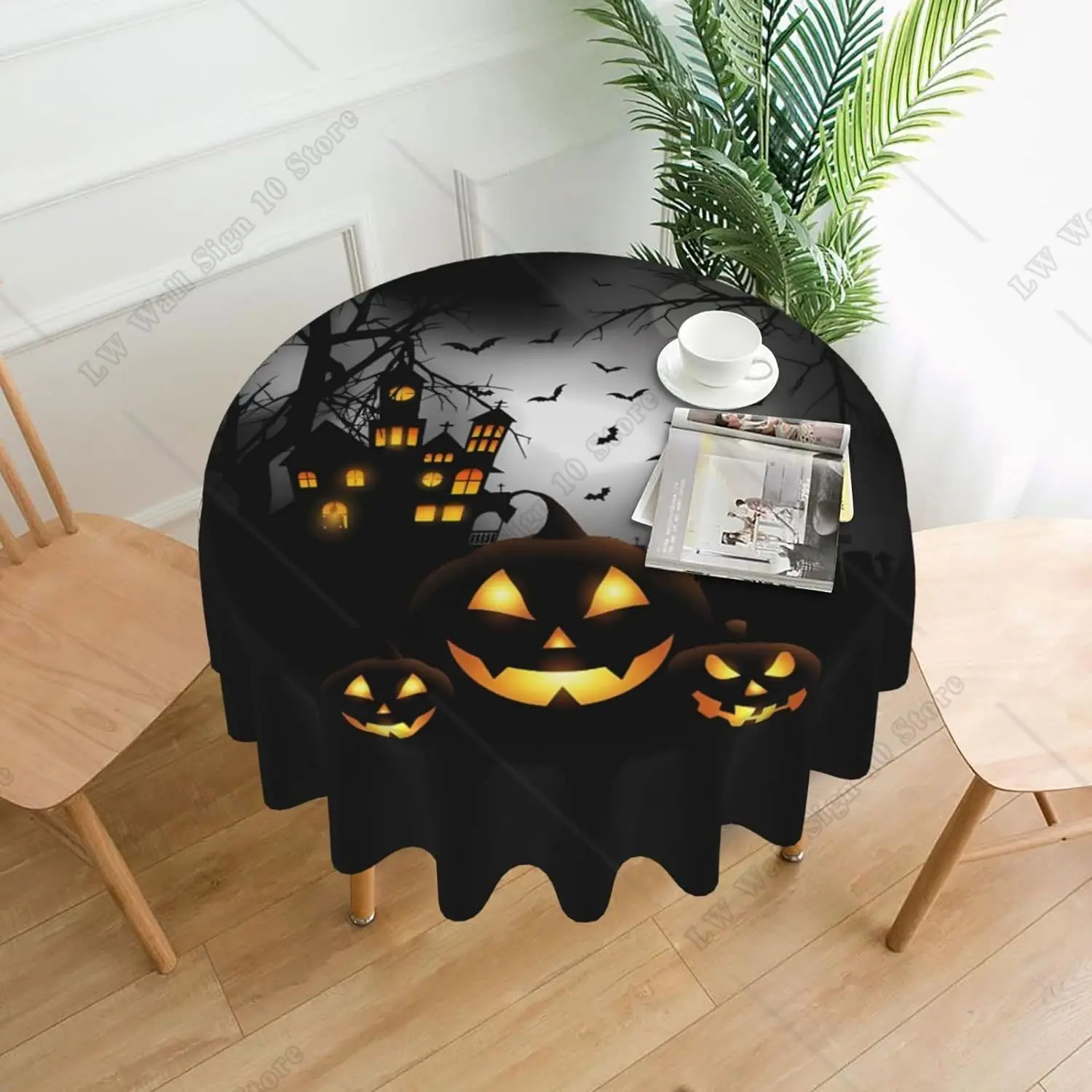 

Круглая скатерть на Хэллоуин, водонепроницаемая немнущаяся скатерть, страшная тематическая скатерть для праздничного ужина, вечерние 60 дюймов