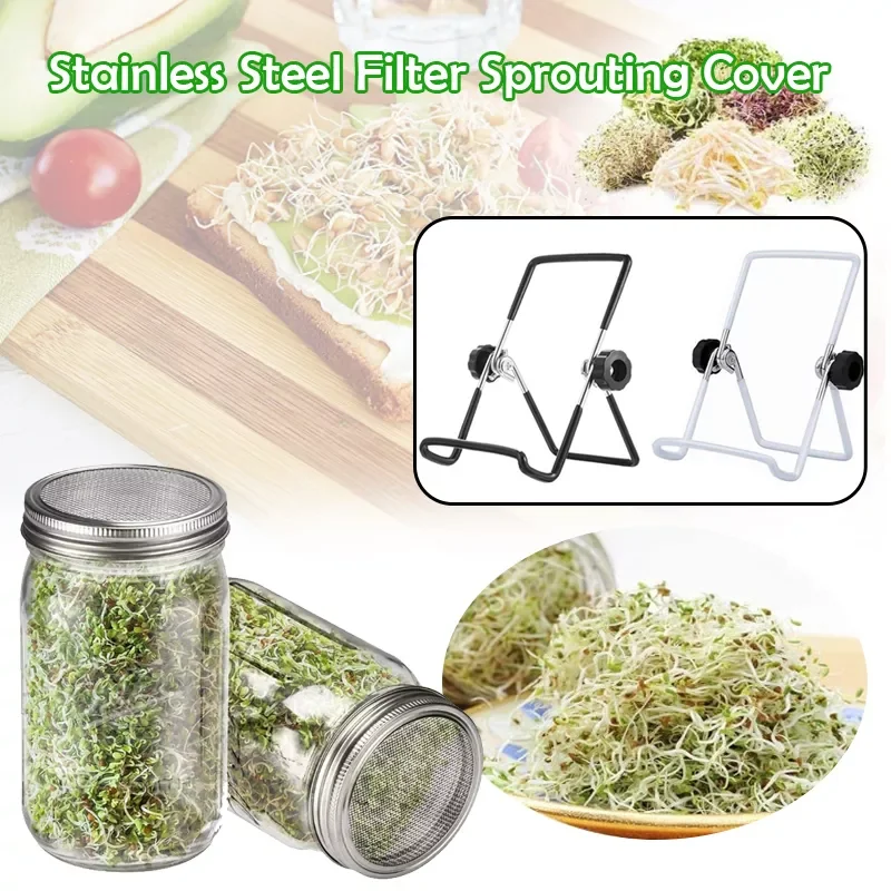 

3PCS/Set Seed Sprouter Germination Cover Kit Germinating mason jar set with bracket stainless steel filter cover mason jar