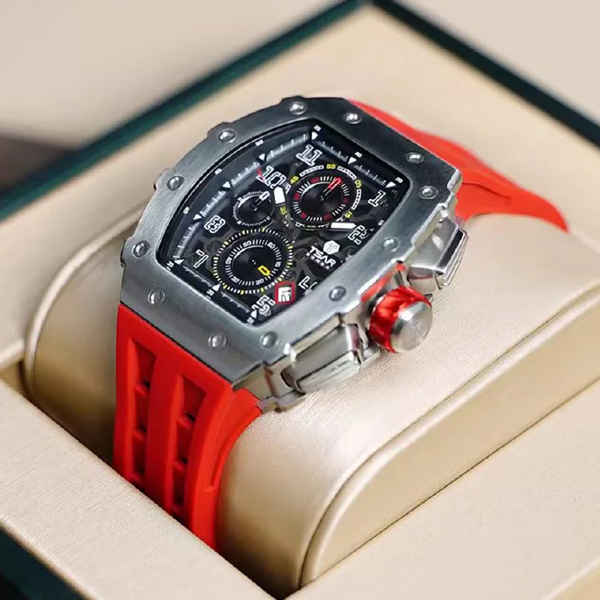 

TSAR BOMBA Watch Men Luxury Quartz Wristwatch Waterproof Date Clock Chronograph Fashion Tonneau Watch for Men