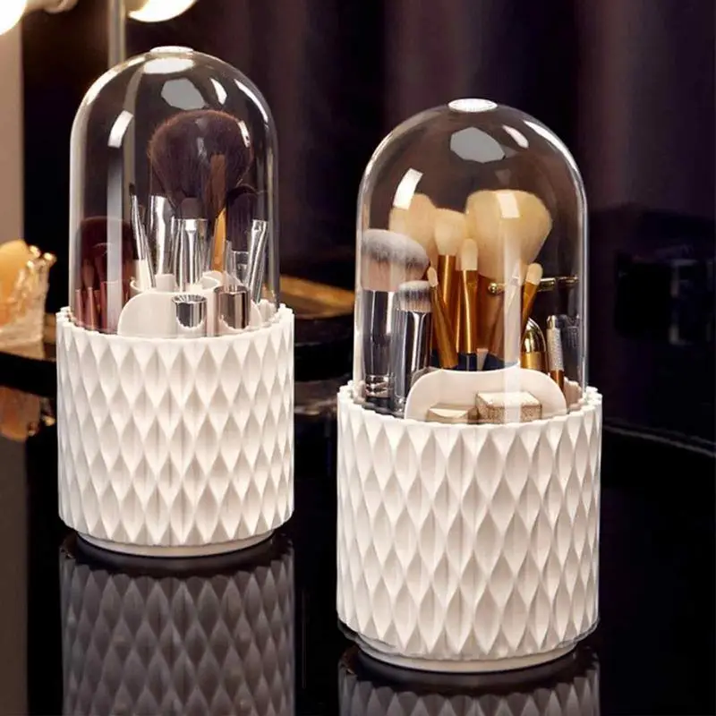 

1PC Makeup Organizer 5 Slot Dustproof Spinning Cosmetics Holders 360-Degree Rotating Makeup Storage Organizer For Bath Desktop