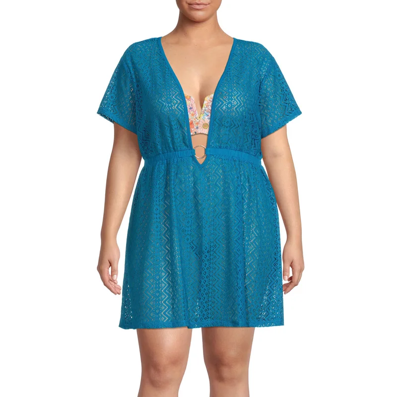 

Women`s and Women`s Plus Mini Crochet Dress with O Ring